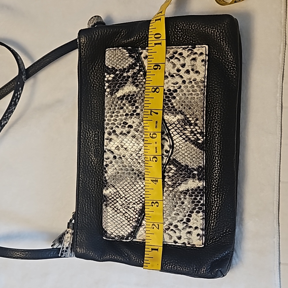 Ted Baker | Women's Crossbody Black Exotic Animal Snake Print Tassels Bag - Picture 15 of 16